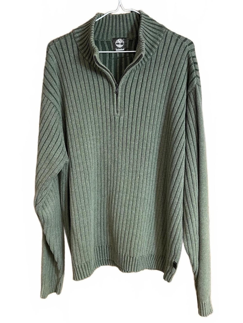Timberland green ribbed cotton quarter zip sweater 2XL